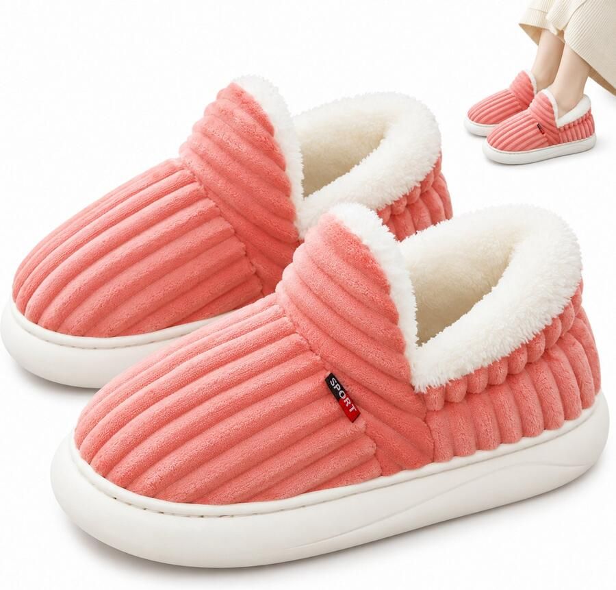 VHV Pantoffels Dames Warme Corduroy Sloffen met Traagschuim Antislip Huisschoenen voor Binnen Winter