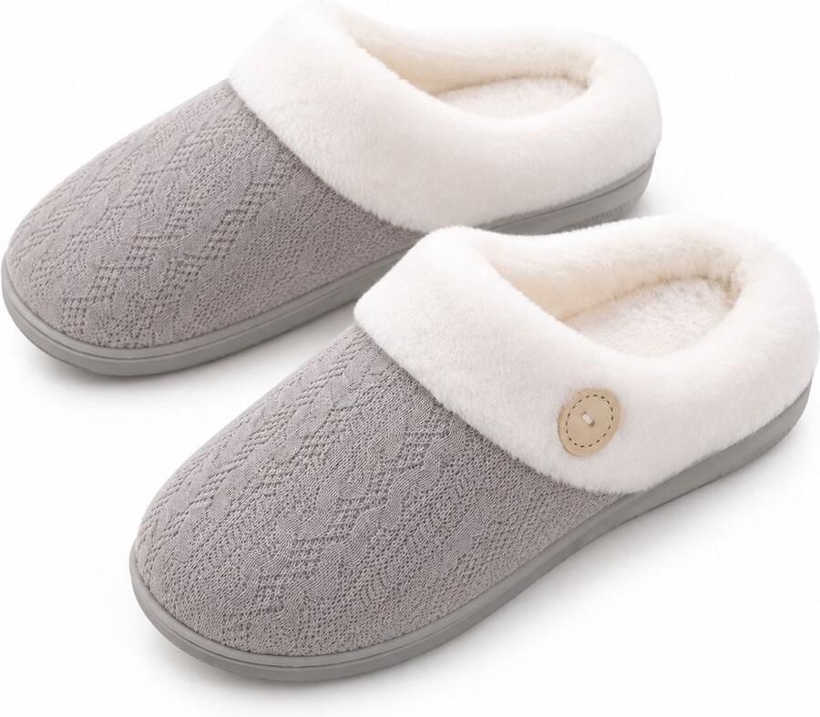 VHV Slippers Antislip -warme instapschoenen Grijs Pantoffels Pluche huispantoffels Huisschoenen Slaapkamerslippers in de badkamer