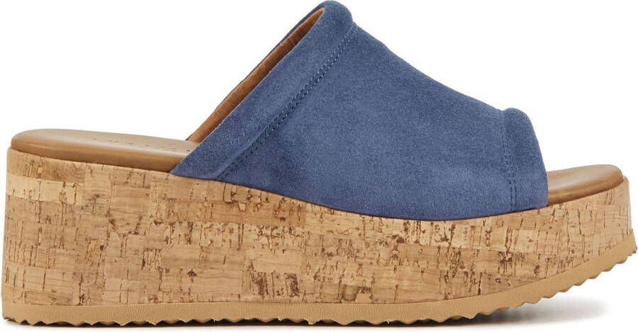 VIA VAI Slippers Slides Dames Sandalen 58058 Sissel Blokhak Hoogte Jeans blauw