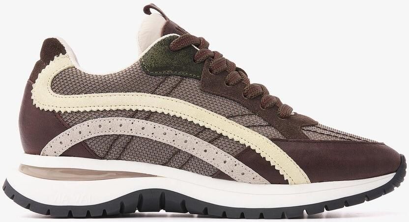 VIA VAI Usher Lott Sneakers Dames Leer Mesh Suède Beige
