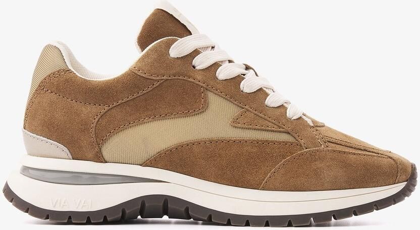 VIA VAI Usher Riggs Sneakers Dames Leer Mesh Suède Beige