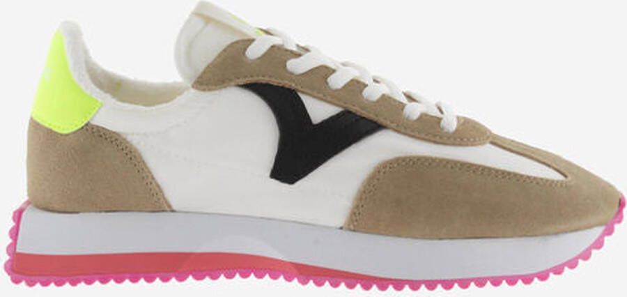 Victoria Cosmos Split Leather & Neon Sneakers -Beige Dames Sneaker leer