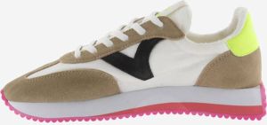Victoria Cosmos Split Leather & Neon Sneakers -Beige Dames Sneaker leer