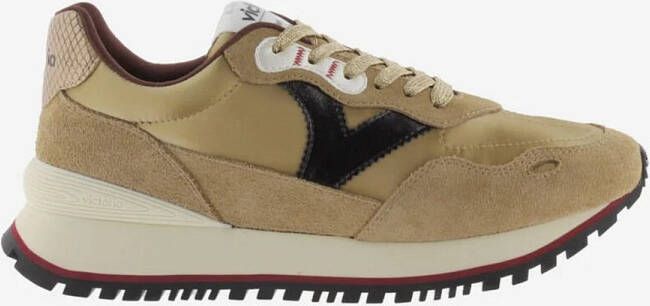 Victoria Dames Sneakers Goud Bruin Leer Suéde Metallic