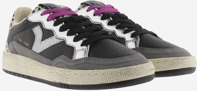 Victoria Dames Sneakers Zwart Leer Suéde Metallic