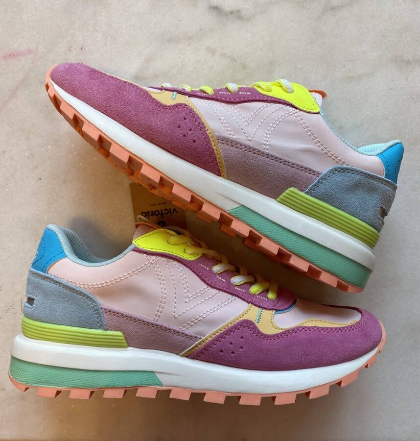 Victoria Sneakers Luna Nylon Multicolor Rosa Split Leather