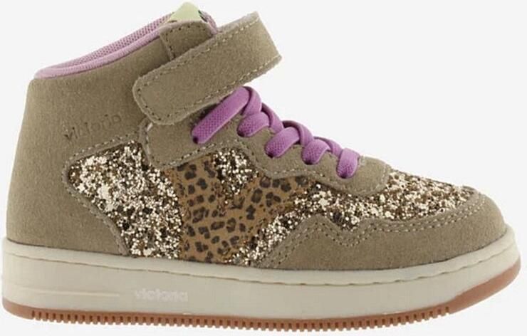 Victoria Meisjes Sneakers Beige Suéde Leopard Goud