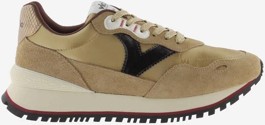 Victoria Dames Sneakers Goud Bruin Leer Suéde Metallic