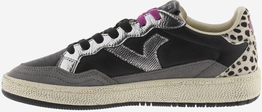 Victoria Dames Sneakers Zwart Leer Suéde Metallic
