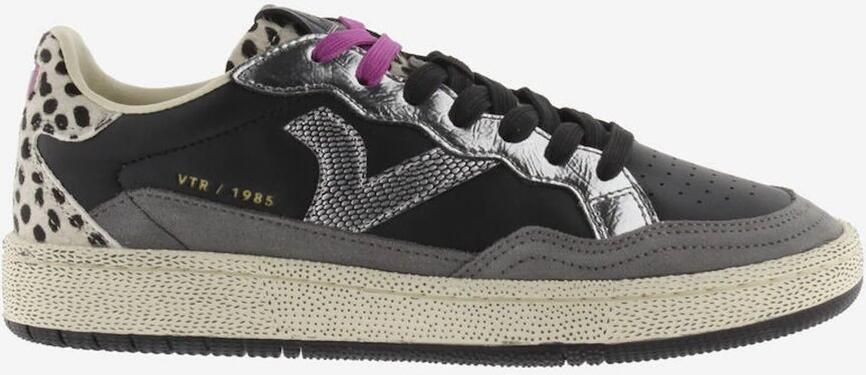 Victoria Dames Sneakers Zwart Leer Suéde Metallic