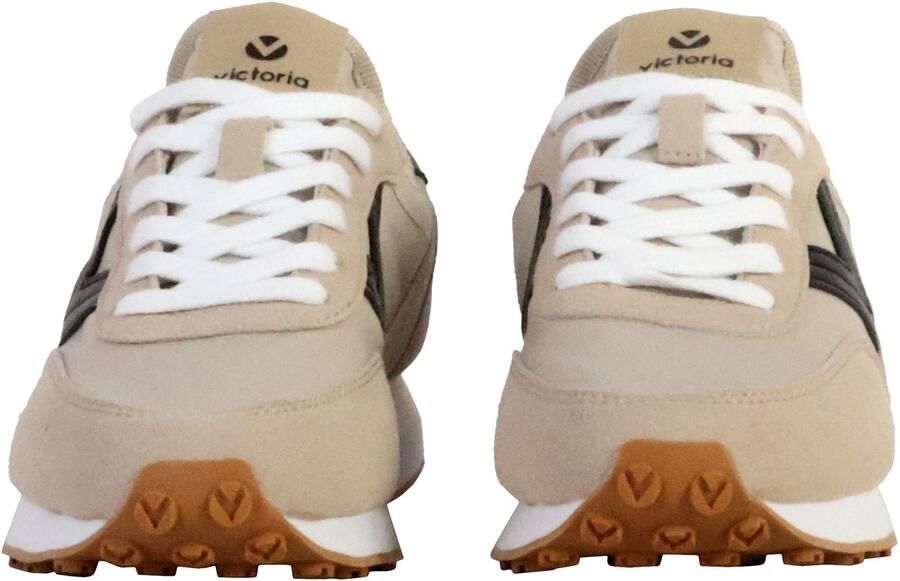 Victoria Beige Damesschoenen Platte Vetersneakers Beige Dames