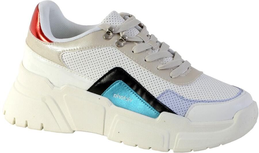 Victoria Sportieve veterschoen beige blauw rood