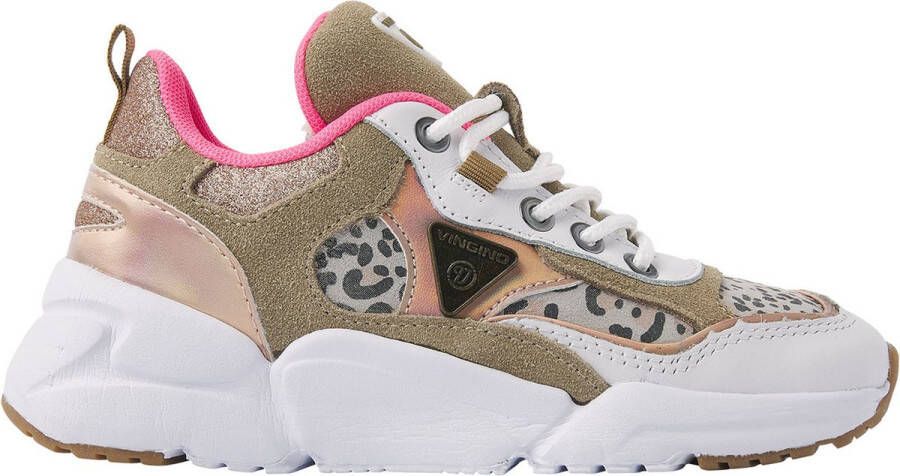 VINGINO Beau chunky leren sneakers met panterprint beige roze Leer 35