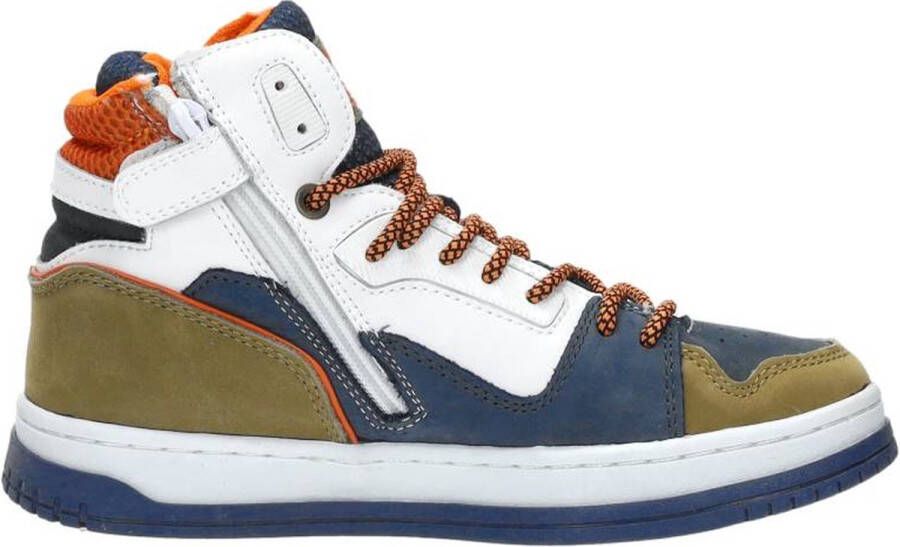 VINGINO Max Mid leren sneakers blauw beige Jongens Leer Meerkleurig 30 - Foto 4