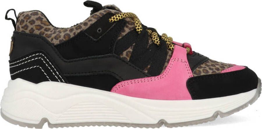 Vingino Lidya leren sneakers met panterprint zwart roze - Foto 3