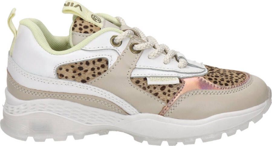 Vingino dy II leren sneakers met dierenprint beige multi