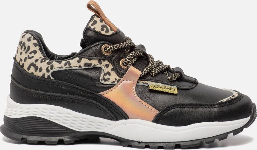 Vingino dy leren sneakers met panterprint zwart roségoud