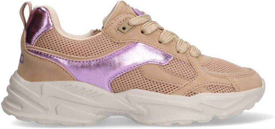 Vingino VIN825183-708 Meisjes Lage Sneakers Grijs Paars Leer Veters