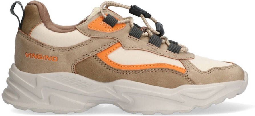 Vingino VIN825184-708 Jongens Lage Sneakers Bruin Zwart Oranje Nubuck Veters