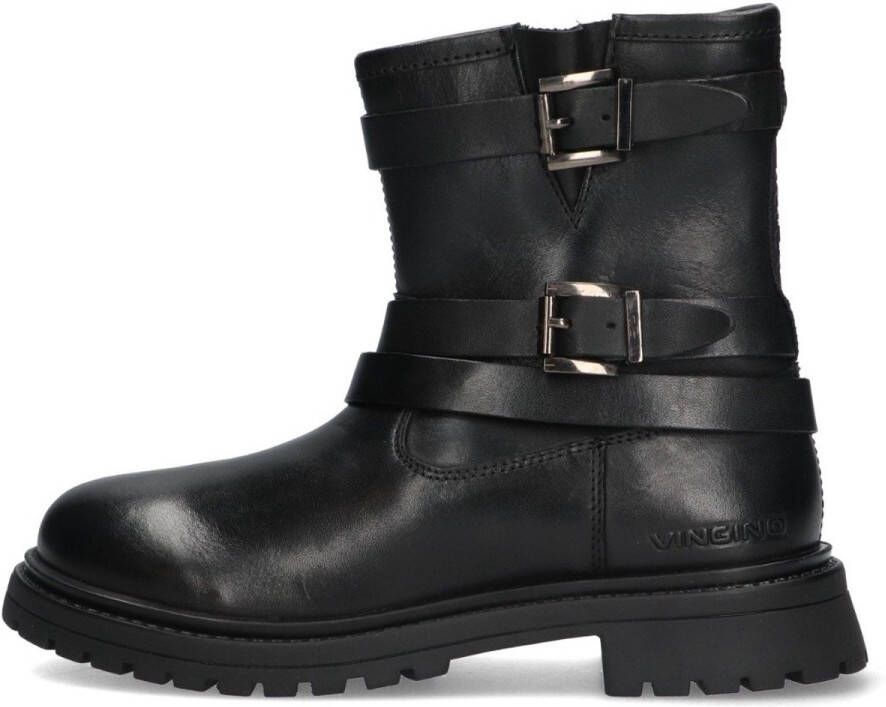 Vingino VIN825585-589 Meisjes Biker Boots Zwart Leer Gesp Met Rits