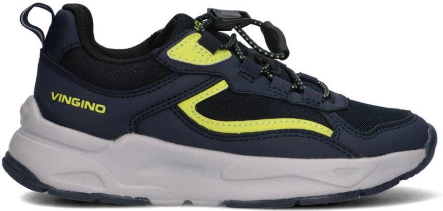 Vingino VIN825603-320 Jongens Lage Sneakers Blauw Imitatieleer Mesh Elastiek