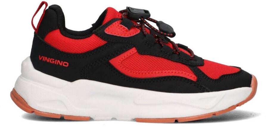 Vingino VIN825603-389 Jongens Lage Sneakers Rood Imitatieleer Mesh Elastiek