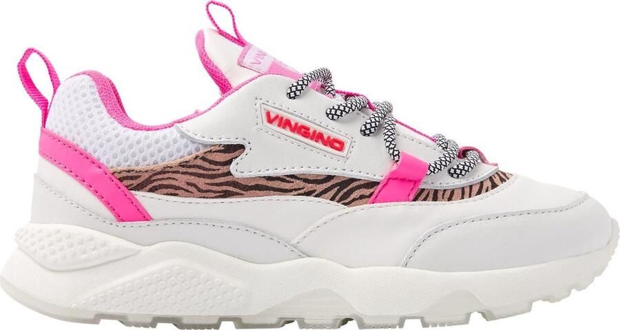 Vingino Marta leren chunky sneakers wit neon roze - Foto 2