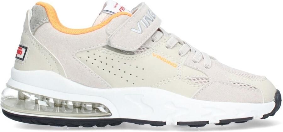 Vingino VIN826001-706 Jongens Lage Sneakers Beige Leer Veters Met Klittenband