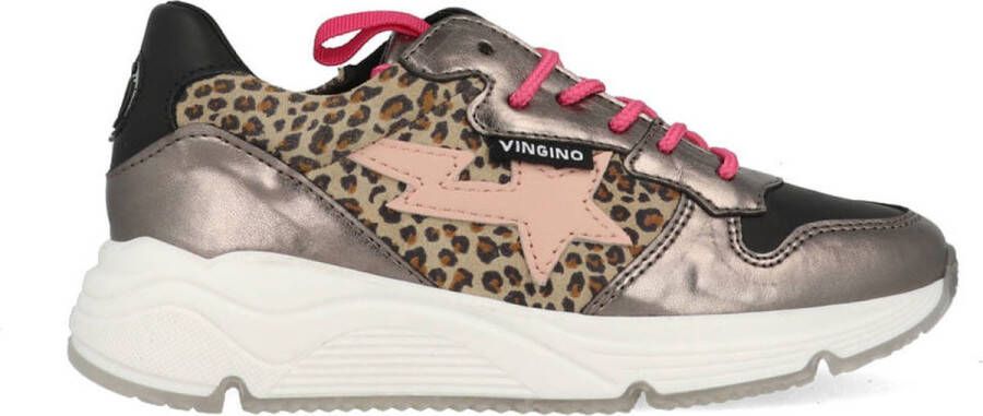 Vingino Zetta leren sneakers met panterprint roze metallic - Foto 2