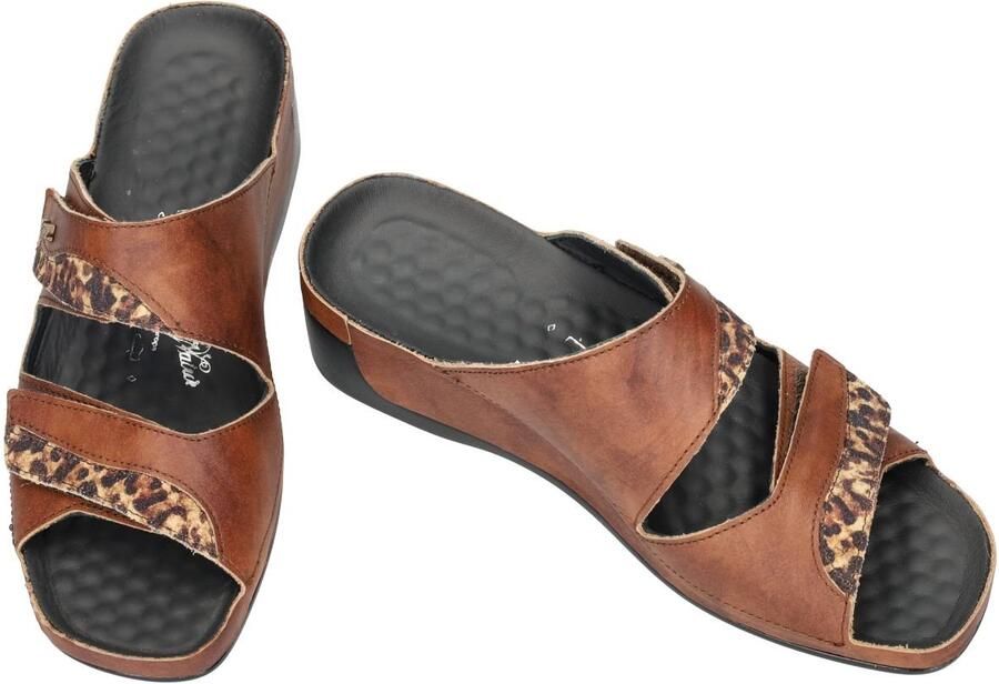 Vital -Dames cogna caramel slippers & muiltjes