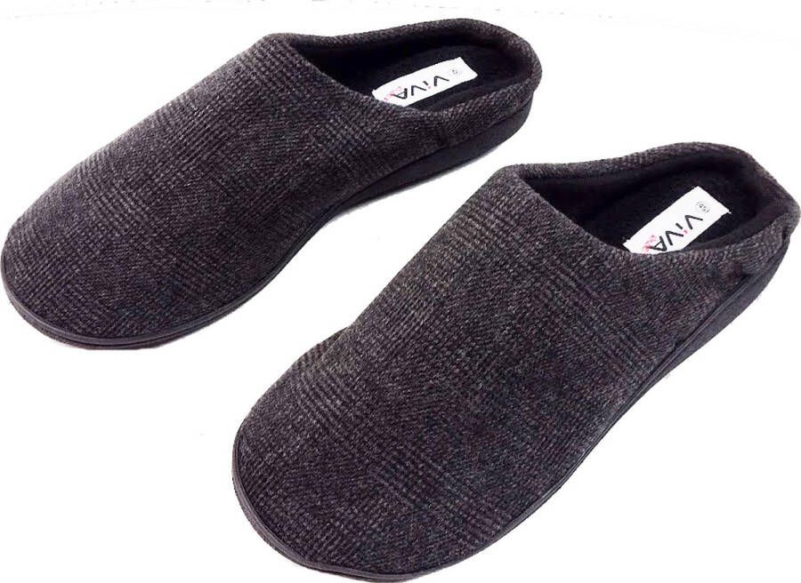 Viva Instap Sloffen Heren – Fleece Pantoffels – Zwart Huisschoenen