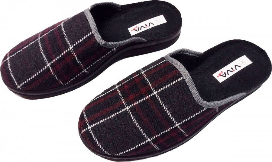 Viva Instap Sloffen Heren – Pantoffels – Zwart Wit Rode ruit