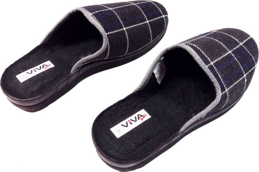 Viva Instap Sloffen Heren – Pantoffels – Zwart Wit Blauwe Ruit - Foto 2