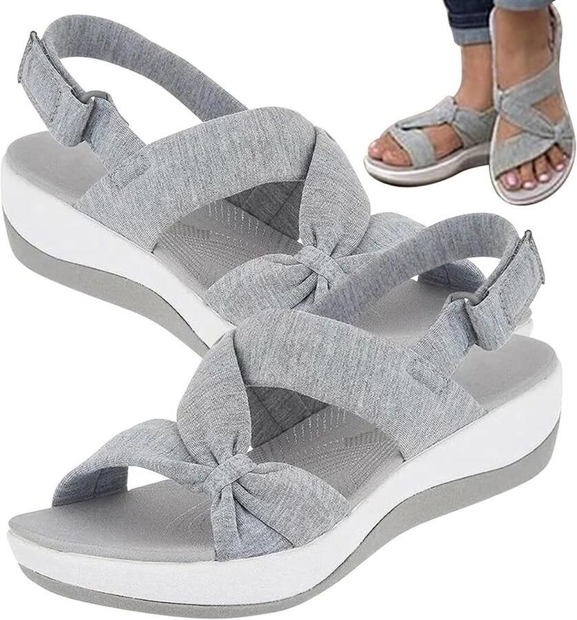 Vivva Dames Sandalen Grijs Voetboogondersteuning Klittenband Verstelbaar Orthopedisch AMALFI