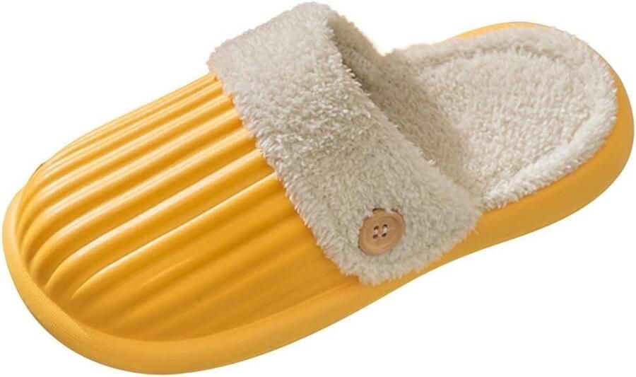 Vivva Pantoffels Memory Foam Pluche Voering Warm Waterbestendig Anti-Slip Uitneembare Binnenkant Geel 36 37 SNUGSLIDES