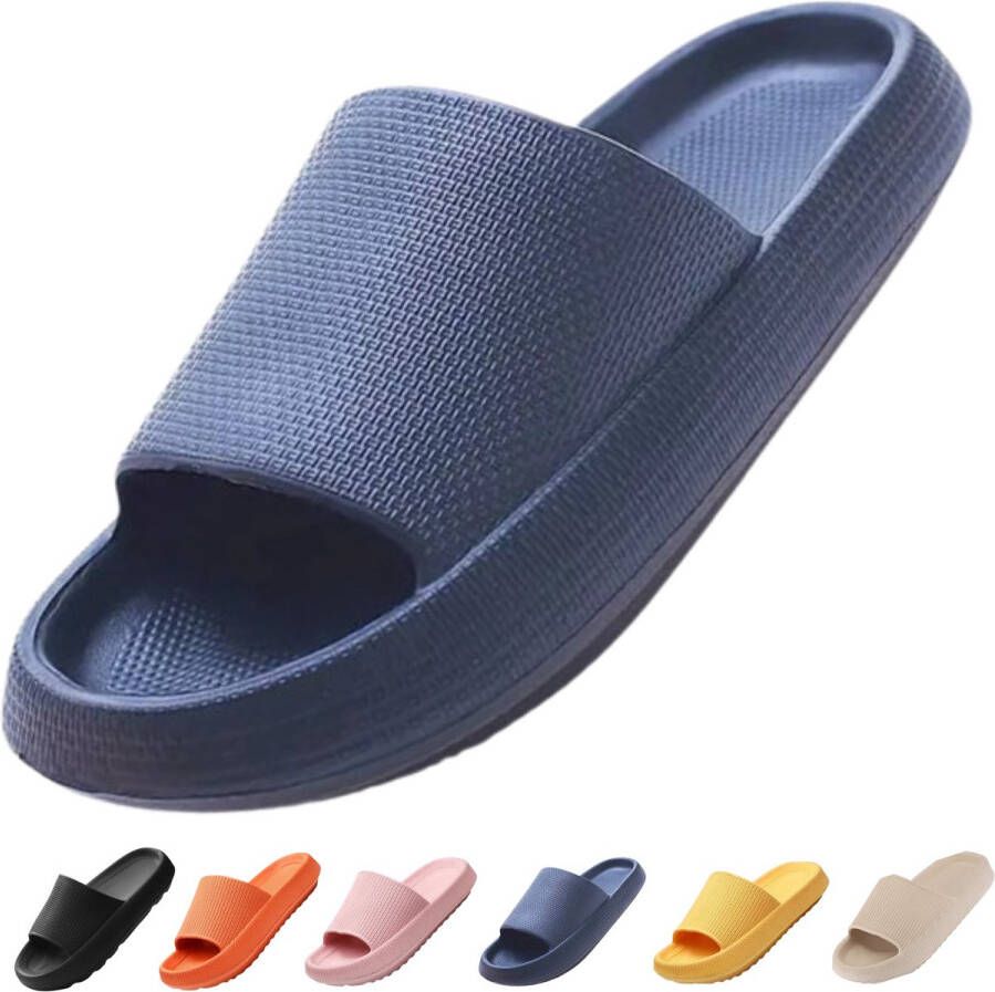 Vivva Zachte Slippers Badslippers Hotelslippers Slides Pantoffels Sloffen Anti-Slip Blauw FLIPSY