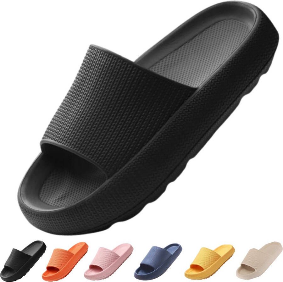 Vivva Zachte Slippers Badslippers Hotelslippers Slides Pantoffels Sloffen Anti-Slip Zwart FLIPSY