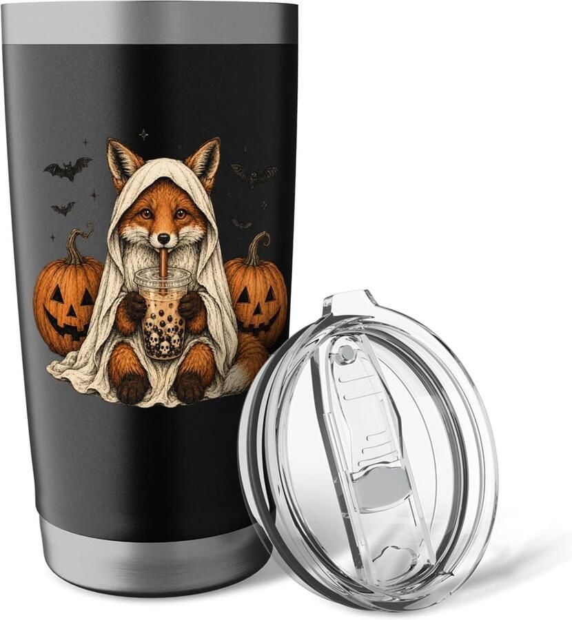 Vos geest boba thee Halloween pompoen vleermuis dubbelwandige thermobeker