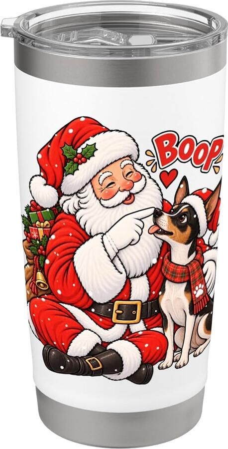 Vos Terriër Boop Kerstman Dubbelwandige Thermobeker