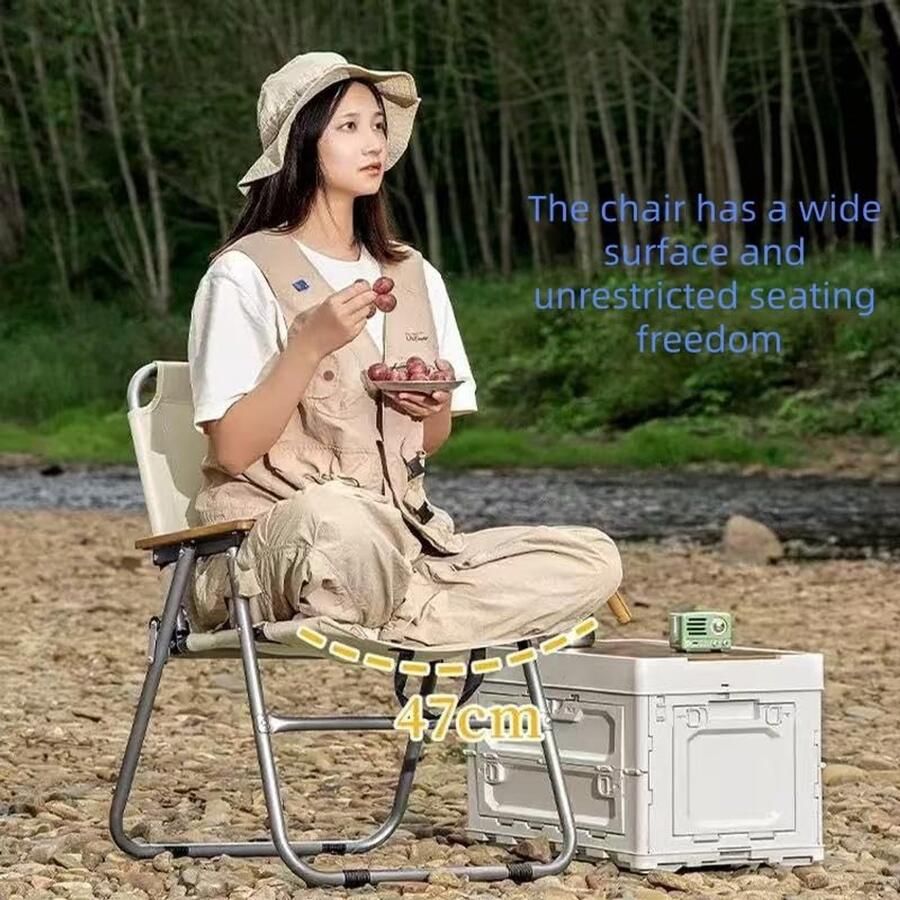 Vouwstoel met armleuningen van beukenhout lichtgewicht voor buiten picknick vissen strand en vrije tijd (wit 1 stuk)