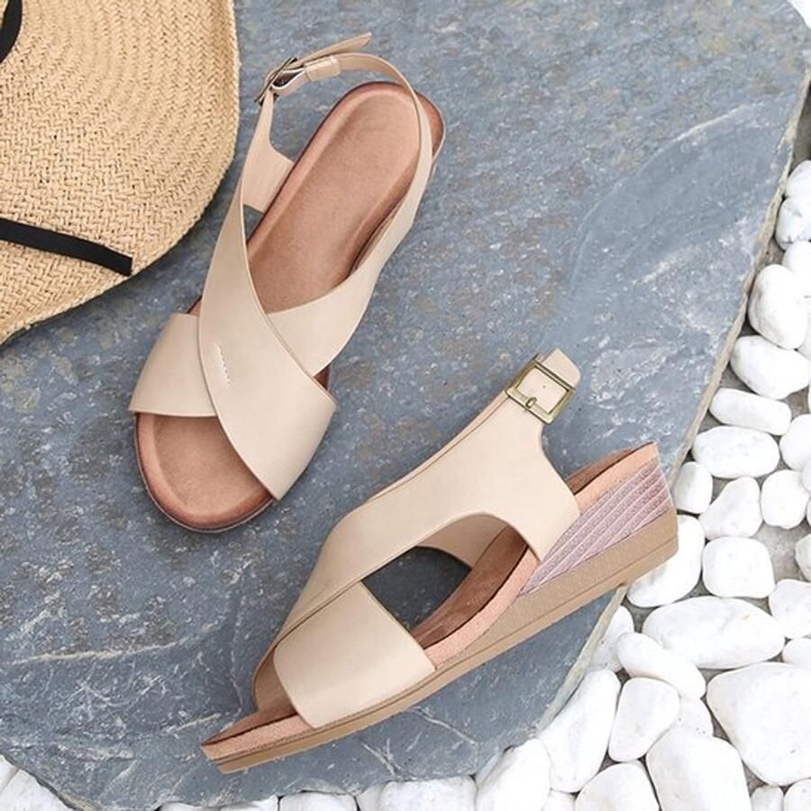 VT Goods Dames Sandalen Wedge Sandalen Elegante Gevoel Beige