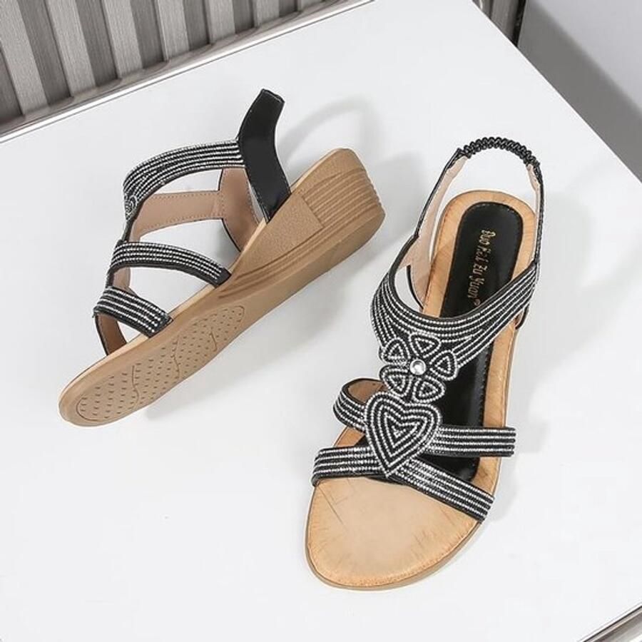 VT Goods Dames zomer wig sandalen comfortabele sandaal Goud sprankelende