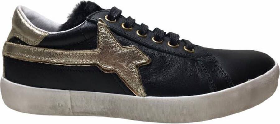 W6YZ gouden logo veter sneakers HOT-J zwart