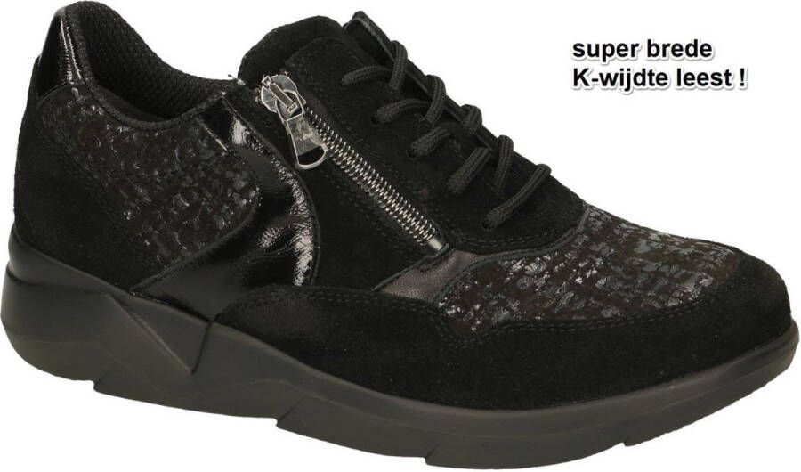 WALDLAUFER Waldläufer Sneakers Dames Combi K Rits Sneaker Maat: 37 5 Materiaal: Leer Kleur: Zwart