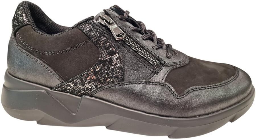 Waldläufer Waldlaufer Zwarte Leren Dames Sneakers Zwart