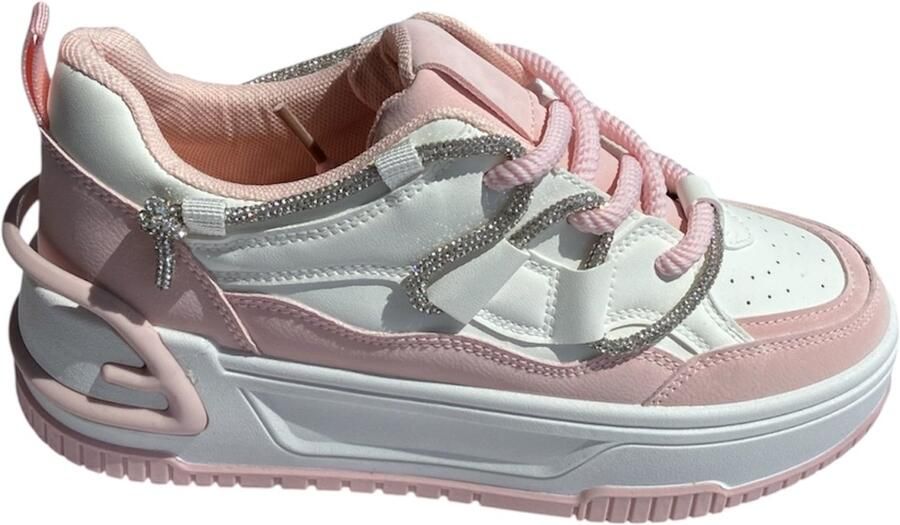 Wali Dames Platform Sneakers Roze Wit Lage