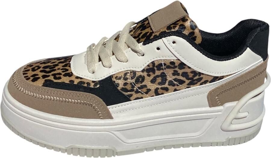 Wali Plateau Sneakers Dames Luipaardprint Beige