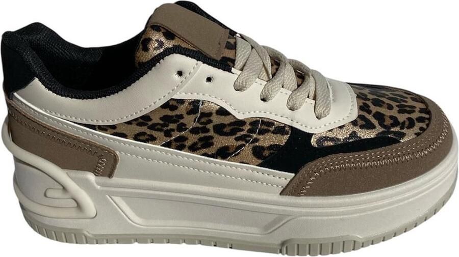 Wali Plateau Sneakers Dames Luipaardprint Beige