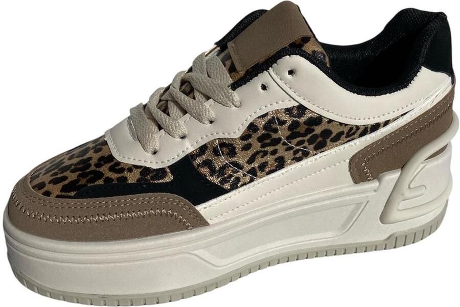 Wali Plateau Sneakers Dames Luipaardprint Beige