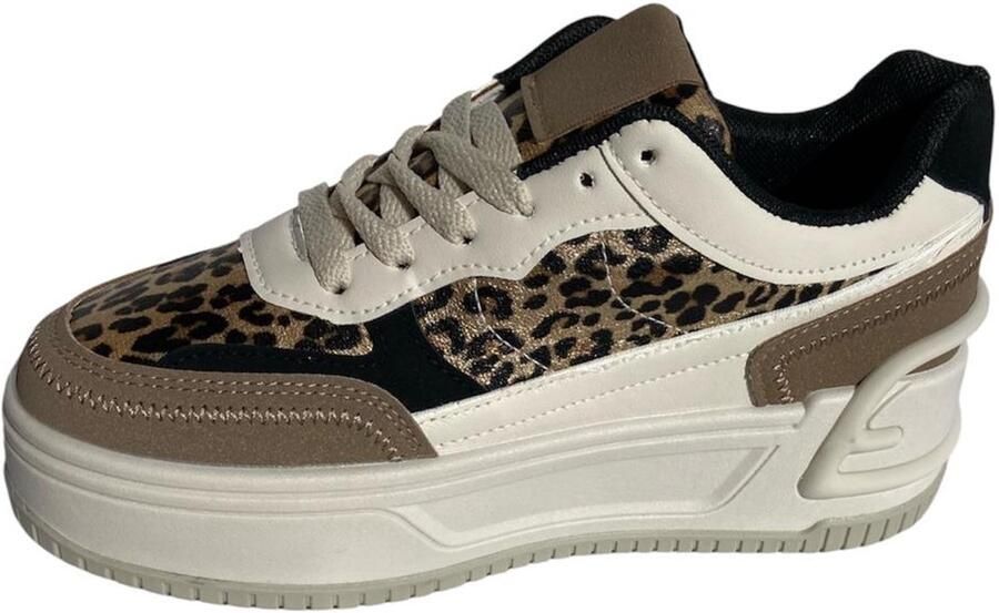 Wali Plateau Sneakers Dames Luipaardprint Beige
